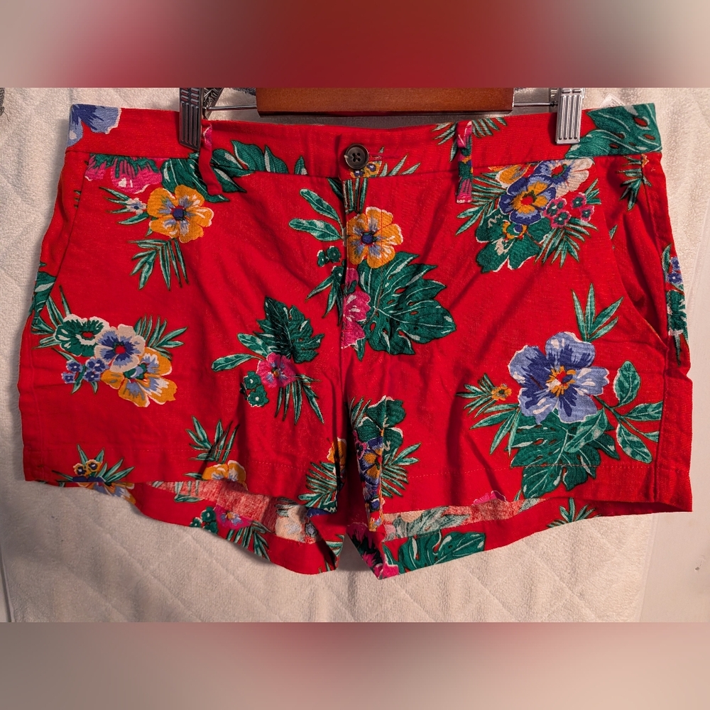 Old Navy Red Floral High Waist Shorts